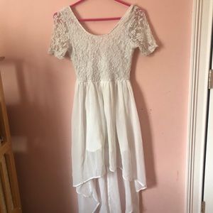 Asymmetrical White Lace Dress